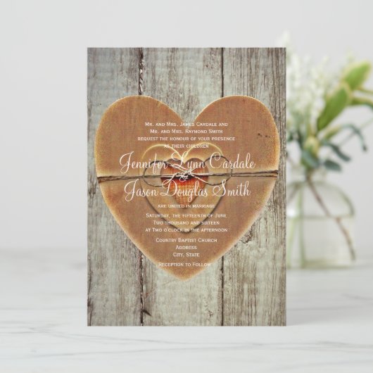 Uitnodiging tot weduwschap in Rustic Country Heart (Staand voorkant)