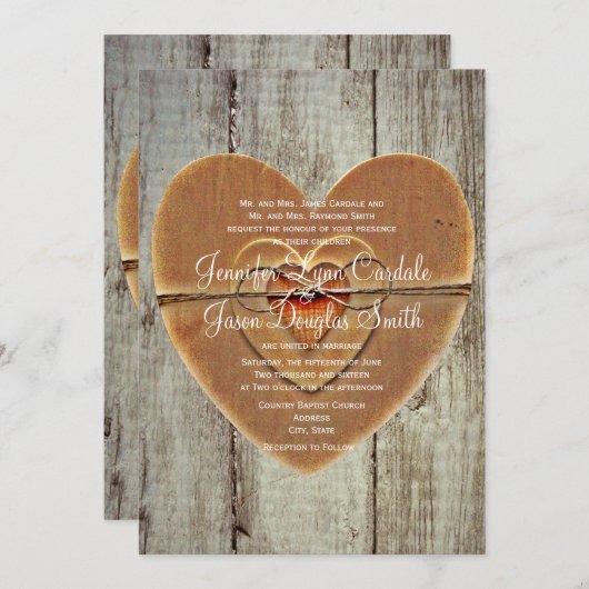 Uitnodiging tot weduwschap in Rustic Country Heart (Voorkant / Achterkant)