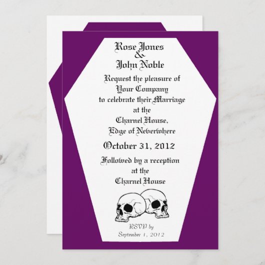 Uitnodiging tot weduwschap met Coffin (Paars) (Voorkant / Achterkant)