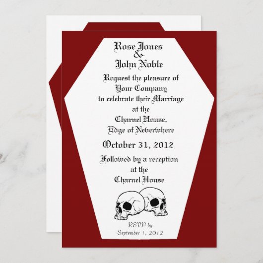 Uitnodiging tot weduwschap met Coffin (Red) (Voorkant / Achterkant)