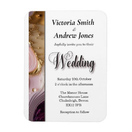 Uitnodiging tot weduwschap met crème, goud en roze magneet