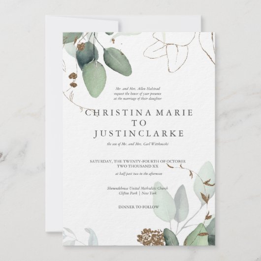 Uitnodiging tot weduwschap met Eucalyptus (Voorkant)