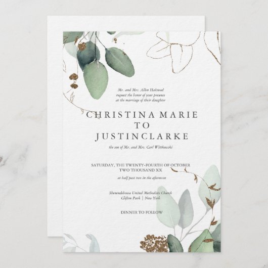 Uitnodiging tot weduwschap met Eucalyptus (Voorkant / Achterkant)