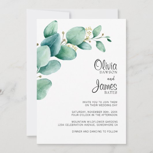 Uitnodiging tot weduwschap met eucalyptus (Voorkant)