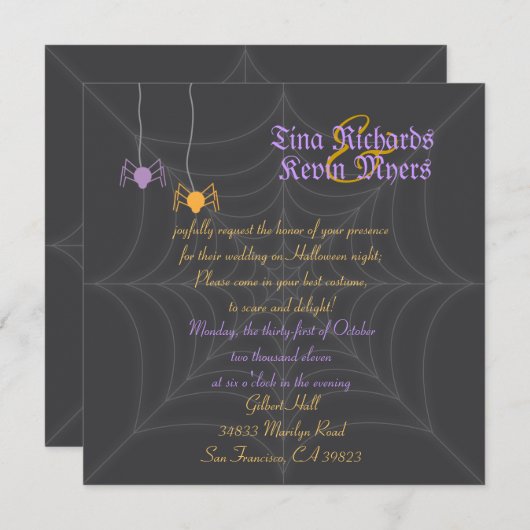 Uitnodiging tot weduwschap met Halloween Spider (Voorkant / Achterkant)