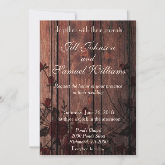 Uitnodiging tot weduwschap met hout en rode faux (Voorkant)