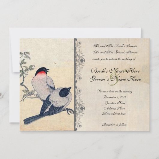  uitnodiging tot weduwschap met Japanse lovevogels (Voorkant)