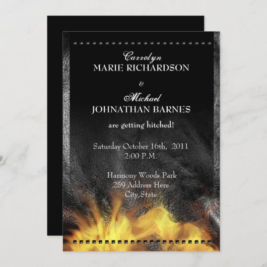 Uitnodiging tot weduwschap met leder en vlammen (Voorkant / Achterkant)