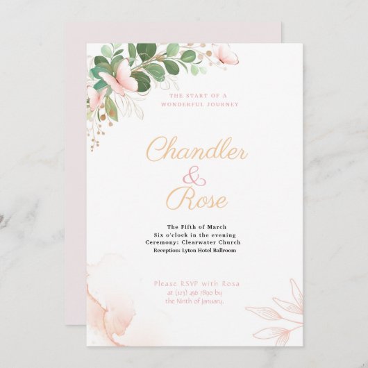  uitnodiging tot weduwschap met roze vlinder (Voorkant / Achterkant)