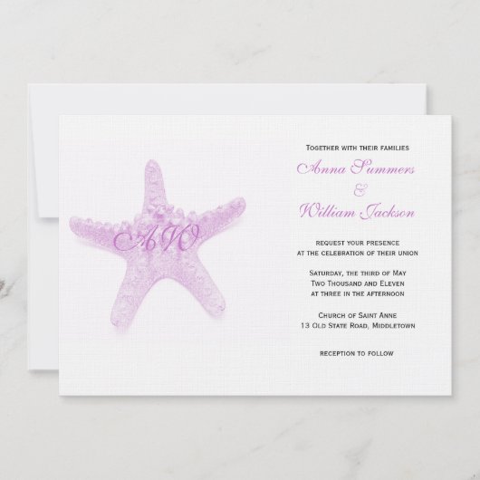 Uitnodiging tot weduwschap met Starfish - roze (Voorkant)