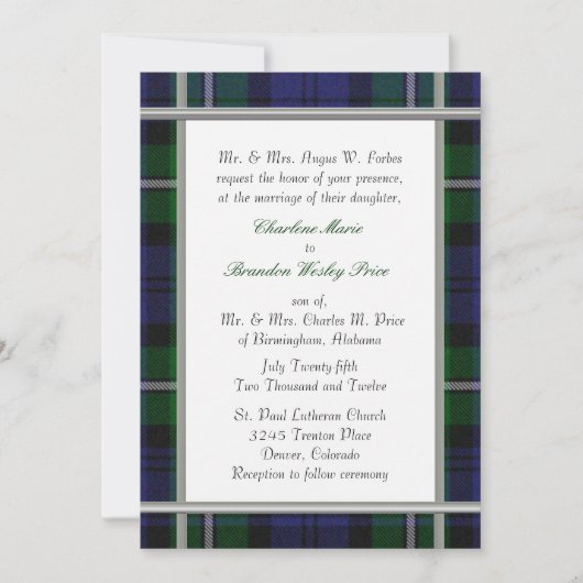 Uitnodiging tot weduwschap met Tartan (Voorkant)