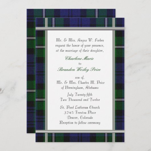 Uitnodiging tot weduwschap met Tartan (Voorkant / Achterkant)