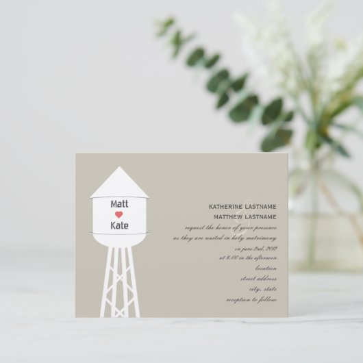 Uitnodiging tot weduwschap met watertoren (Staand voorkant)