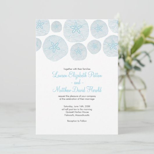 Uitnodiging tot weduwschap met zanddollar (Staand voorkant)