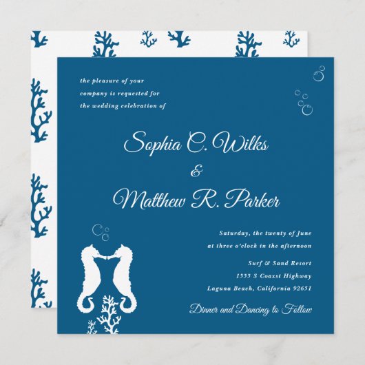 Uitnodiging tot weduwschap op zeezand | Navy Blue (Voorkant / Achterkant)