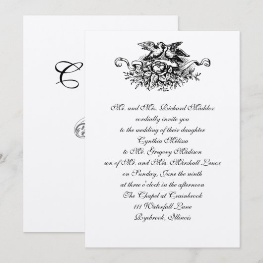  uitnodiging tot weduwschap over Tortelduifjes (Voorkant / Achterkant)