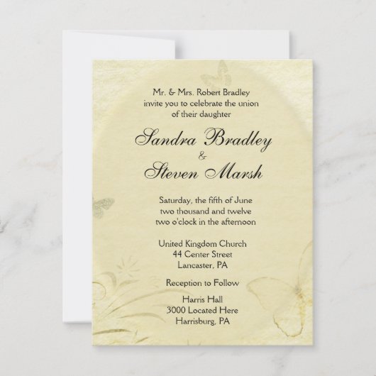 uitnodiging tot weduwschap rond de Butterfly (Voorkant)