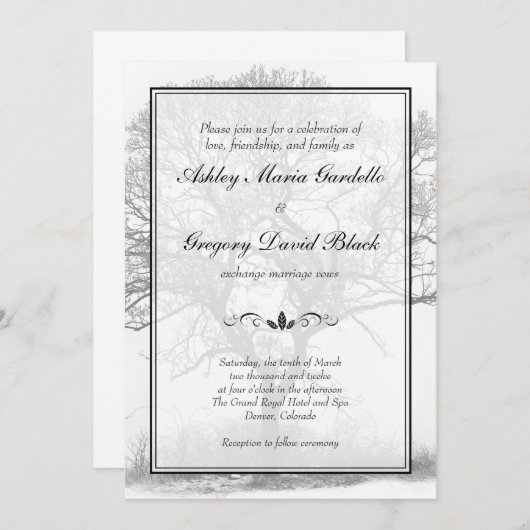 Uitnodiging tot weduwschap rond de zwarte en witte (Voorkant / Achterkant)