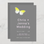 Uitnodiging tot weduwschap rond witte en gele vlin (Voorkant / Achterkant)