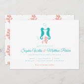 Uitnodiging tot weduwschap tussen Turquoise Coral  (Voorkant / Achterkant)