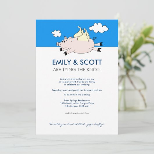 Uitnodiging tot weduwschap tussen vliegende varken (Staand voorkant)