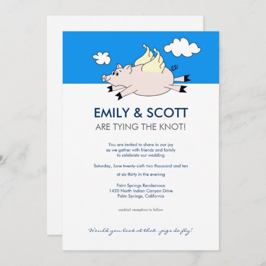 Uitnodiging tot weduwschap tussen vliegende varken (Voorkant / Achterkant)