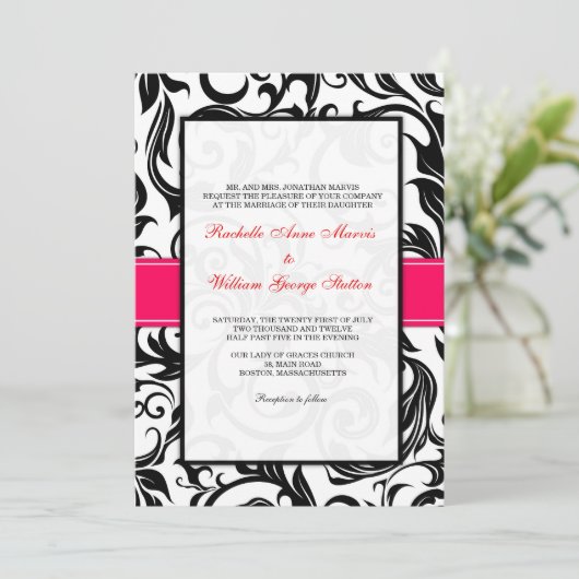 Uitnodiging tot weduwschap tussen zwart en roze (Staand voorkant)