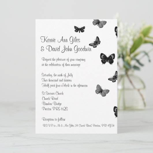 Uitnodiging tot weduwschap tussen zwarte en witte  (Staand voorkant)