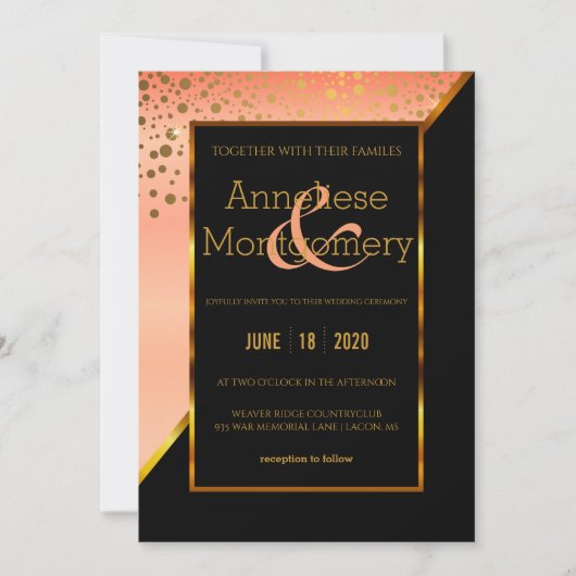 Uitnodiging tot weduwschap van zwarte en peach Gol (Voorkant)