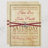 Uitnodiging tot western, hout en rode lintjes (Voorkant / Achterkant)