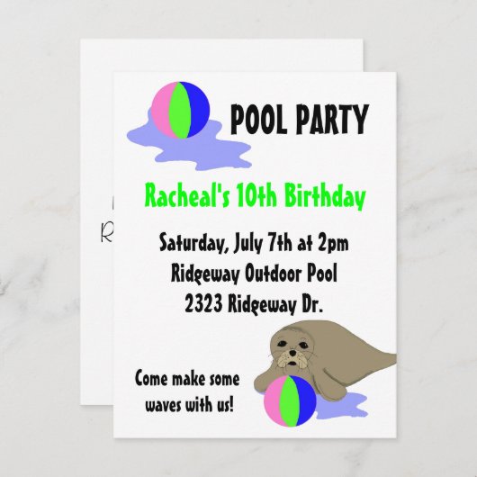 Uitnodiging tot zee Lion Pool (Voorkant / Achterkant)