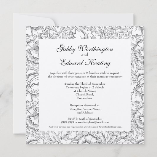 Uitnodiging tot -zwarte en witte-patroonbruiloft (Achterkant)