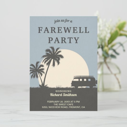 Uitnodiging tropische partij Van Farewell (Staand voorkant)