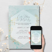 Uitnodiging Trouwdag Blauw Turkoois Goud Portugese