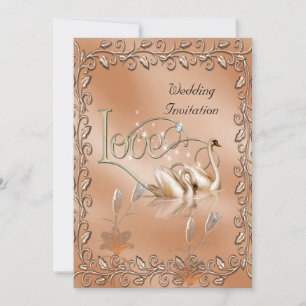 Uitnodiging Trouwdag Liefde Zwanen Bloemen
