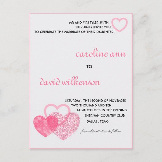 Uitnodiging - twee harten slaan als één (Voorkant)