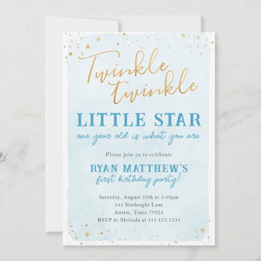 Uitnodiging Twinkle Twinkle Little Star Feest (Voorkant)