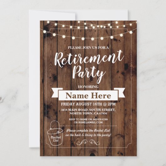 Uitnodiging uit tot uittredingspartij Rustic Bucke (Voorkant)