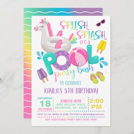 Uitnodiging Unicorn Pool (Voorkant / Achterkant)