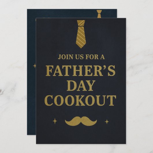 Uitnodiging Vaderdag Barbecue | Rustic Navy&Goud (Voorkant / Achterkant)