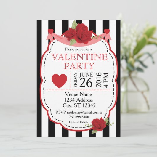 Uitnodiging Valentijnsfeest met Rozen (Staand voorkant)