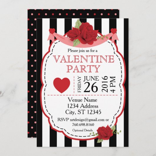 Uitnodiging Valentijnsfeest met Rozen (Voorkant / Achterkant)
