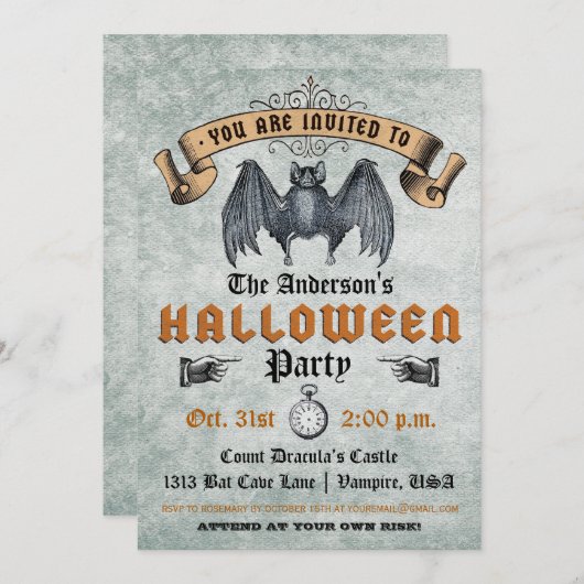 uitnodiging Vampire Bat Halloween (Voorkant / Achterkant)