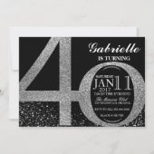 uitnodiging van 40e verjaardag, zwarte en zilvergl (Voorkant)