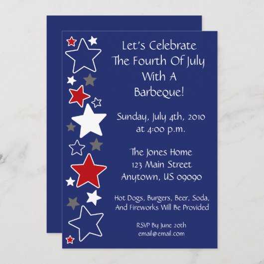 uitnodiging van 4 juli (rode witte en blauwe sterr (Voorkant / Achterkant)