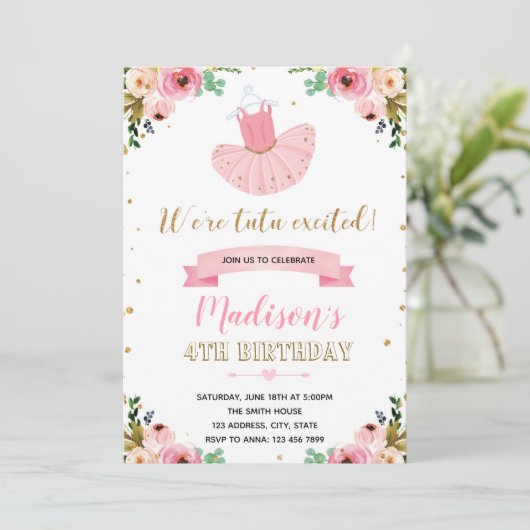 uitnodiging van Ballerina-partij (Staand voorkant)