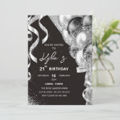 Uitnodiging van Black and Silver Birthday Party (Staand voorkant)