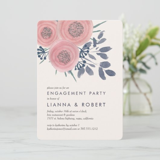 Uitnodiging van Blush Poppies Engagement Party (Staand voorkant)
