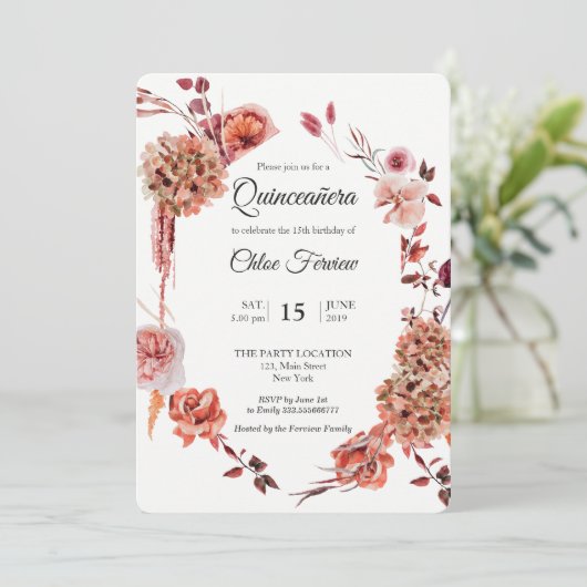 uitnodiging van Boho Quinceañera (Staand voorkant)