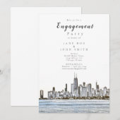 Uitnodiging van Chicago Skyline Engagement Party (Voorkant / Achterkant)